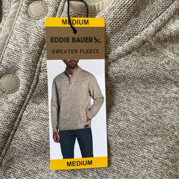 Eddie Bauer Men's Sweater Fleece Pullover in Medium Heather Ivory New With Tags - Picture 5 of 8